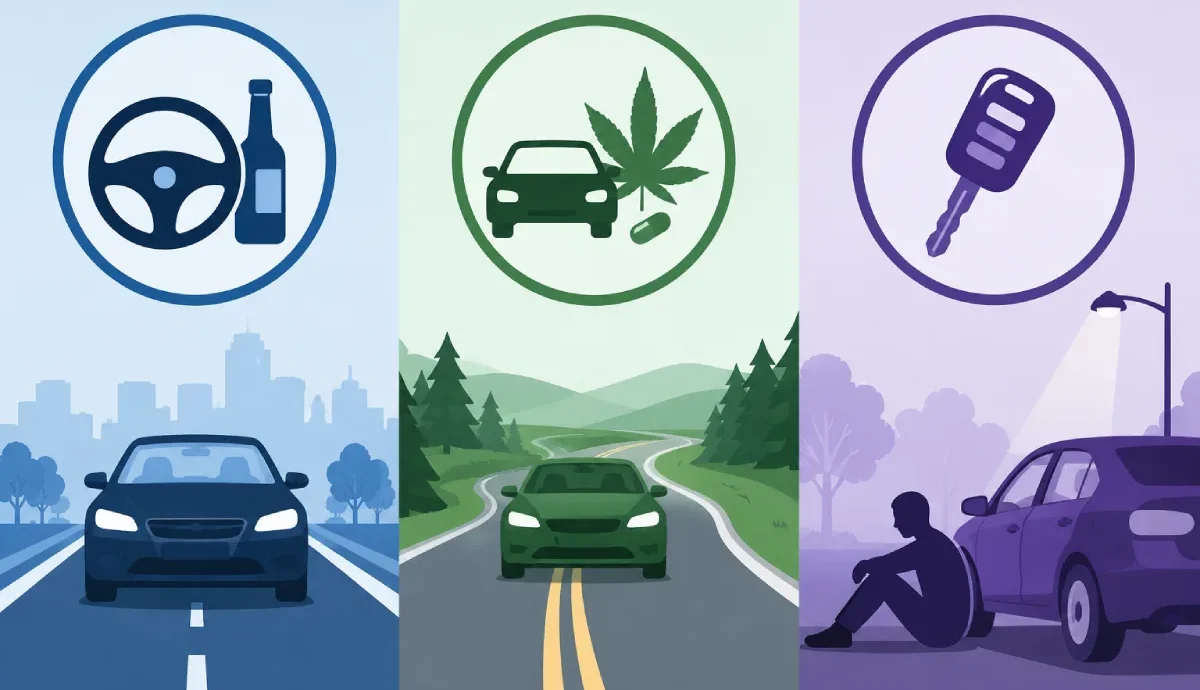 Minnesota DWI vs DUI vs OWI: driving with alcohol, driving with drugs, and parked vehicle control.